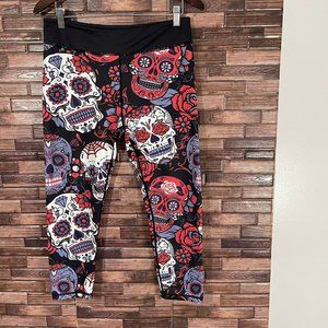 Constantly Varied Gear Women's Skull & Roses Leggings Capri Size XL Black Pink